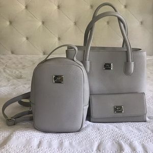 Gray faux leather purse wallet backpack lot